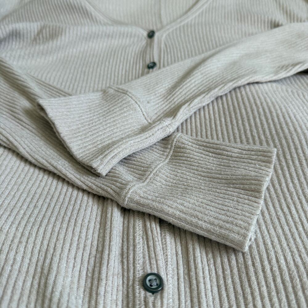 Abercrombie & Fitch Ribbed V-Neck Cardigan Sweater XL Oatmeal Heather Oversized - Picture 5 of 10